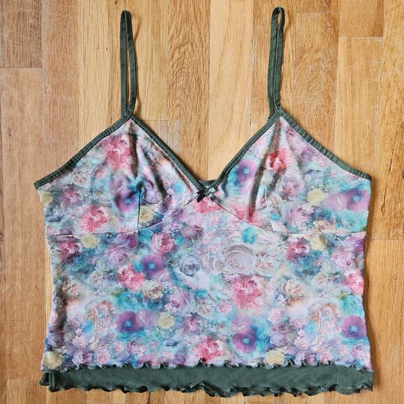 Vtg Y2K Mesh Floral Babydoll Top Size XL No Boundaries Fairy Grunge Festival - Picture 1 of 11